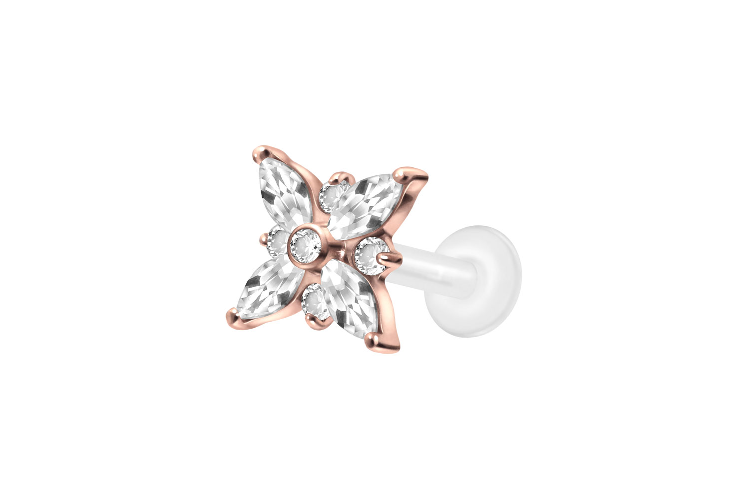 PTFE Labret Piercing mit Innengewinde + Titan-Aufsatz KRISTALLSTERN